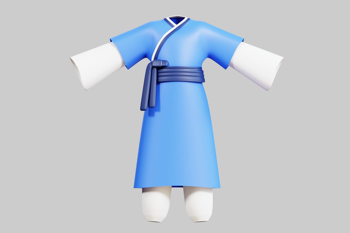 Download Close-up of a Blue and White Dress with Belt 3D Model