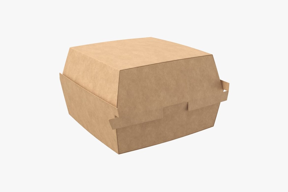 Download Closed Hamburger Packaging, Brown Rectangular Box with Integrated Handles 3D Model