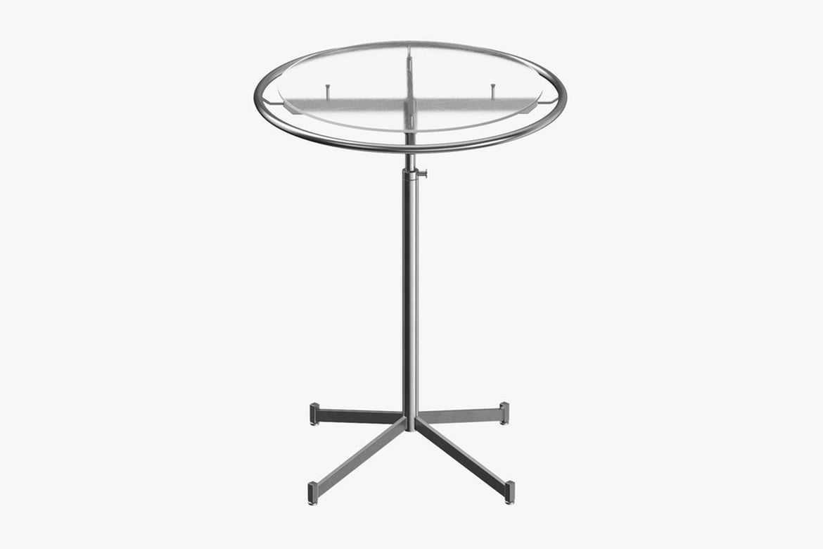 Download Clothing Circular Rack Glass Top Metal Black and White, Glass-Topped Table with X-Shaped Metal Base 3D Model