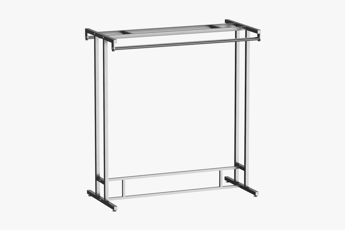 Download Clothing Double Rod Hangrail Metal Black and White, Rectangular Metal Frame with Four Legs 3D Model