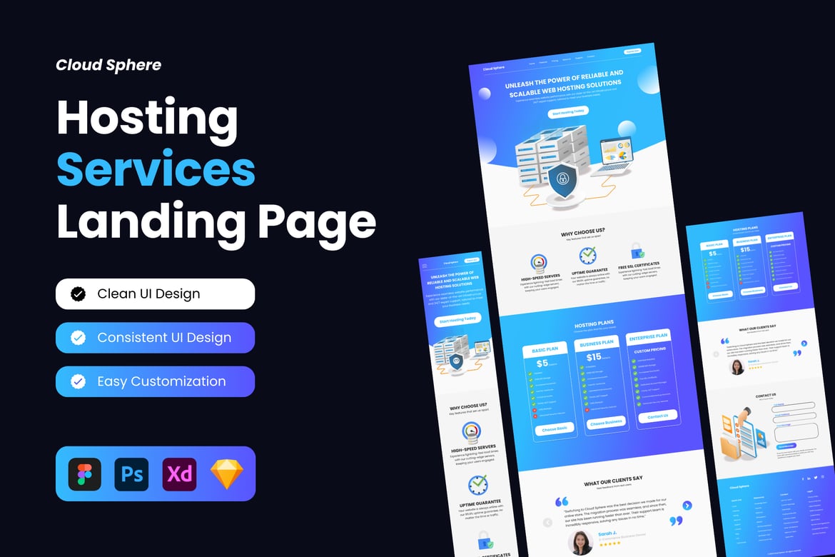 Download Cloud Sphere - Hosting Service Landing Page Figma Design