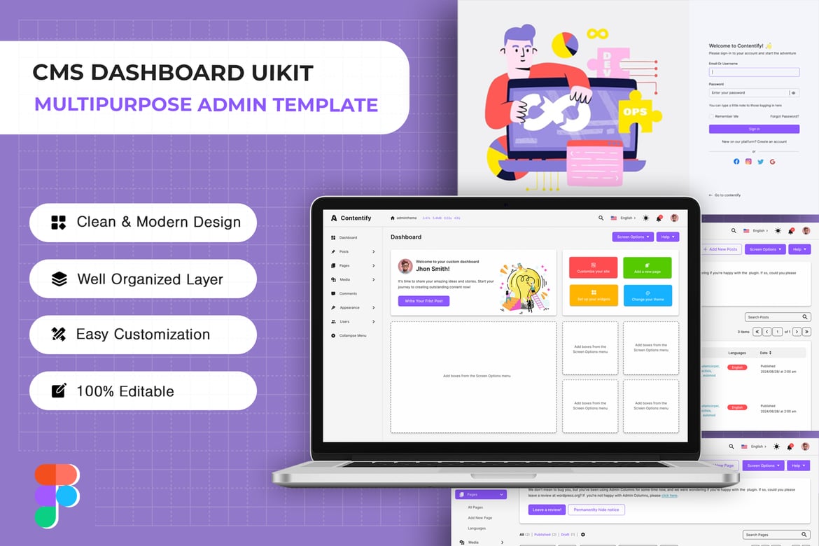 Download CMS Custom Dashboard UI KIT Figma Design