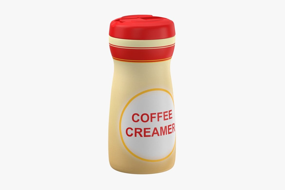 Download Coffee Creamer Bottle with Red Lid and Yellow-Bordered Label 3D Model