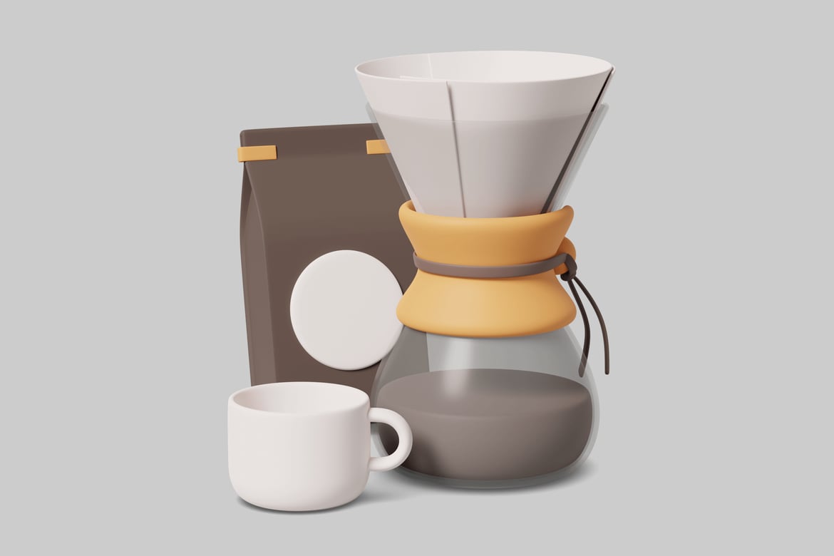 Download Coffee maker with filter and coffee mug 3D Model