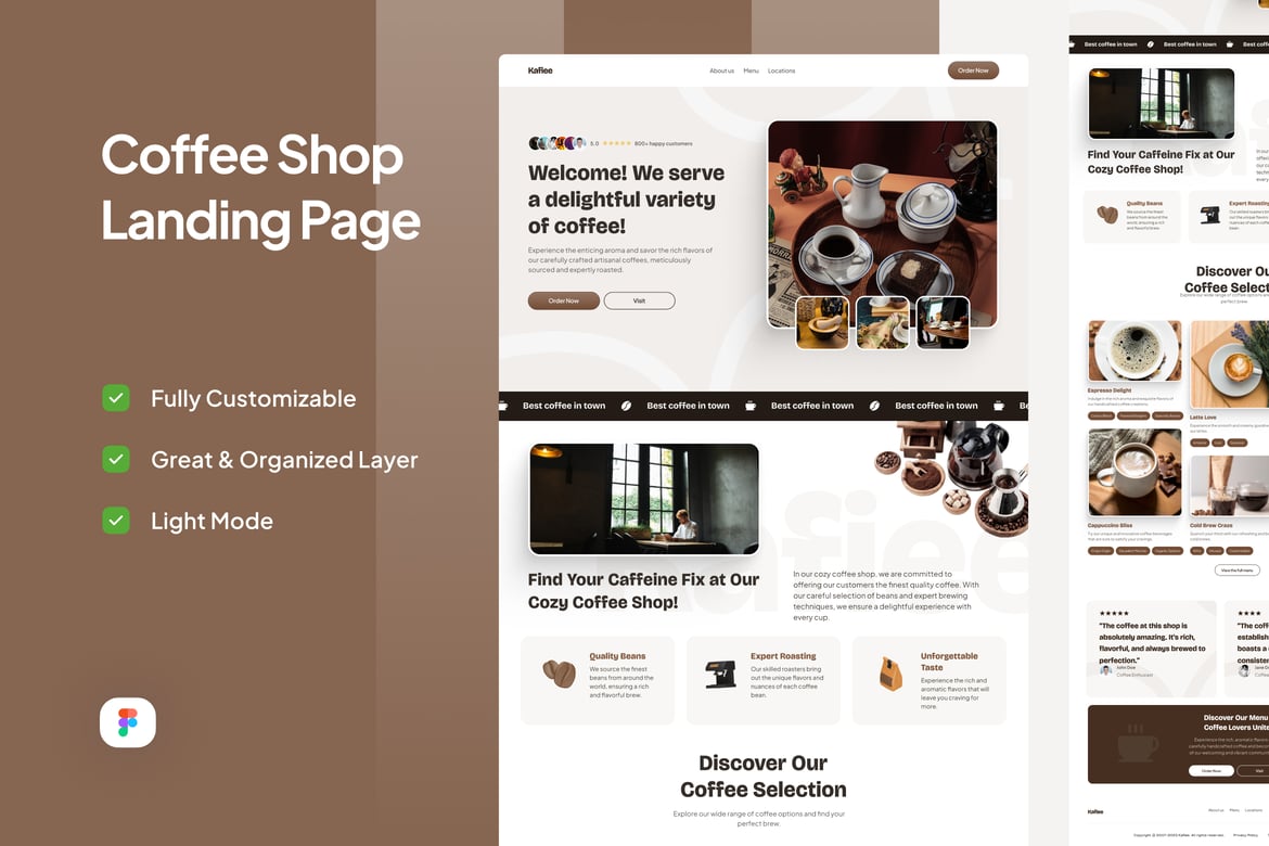 Download Coffee Shop Landing Page - Kafiee Figma Design