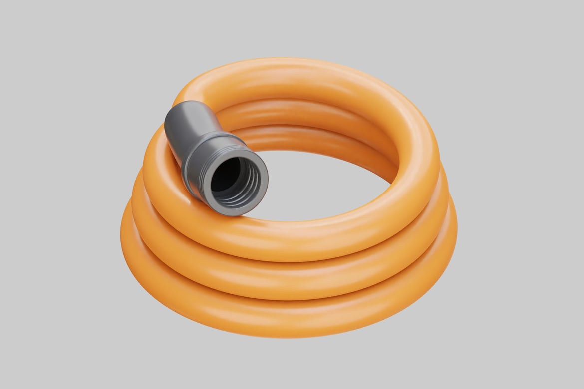 Download Coiled hose with metal connector. 3D Model