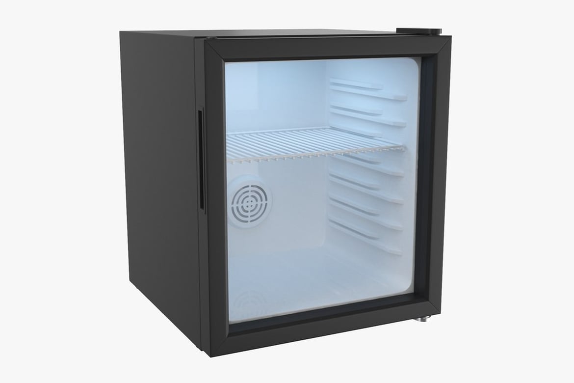 Download Compact Refrigerator with Glass Door and Black Frame 3D Model