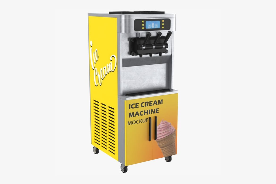 Download Compact Yellow Ice Cream Machine with Signage and Display 3D Model