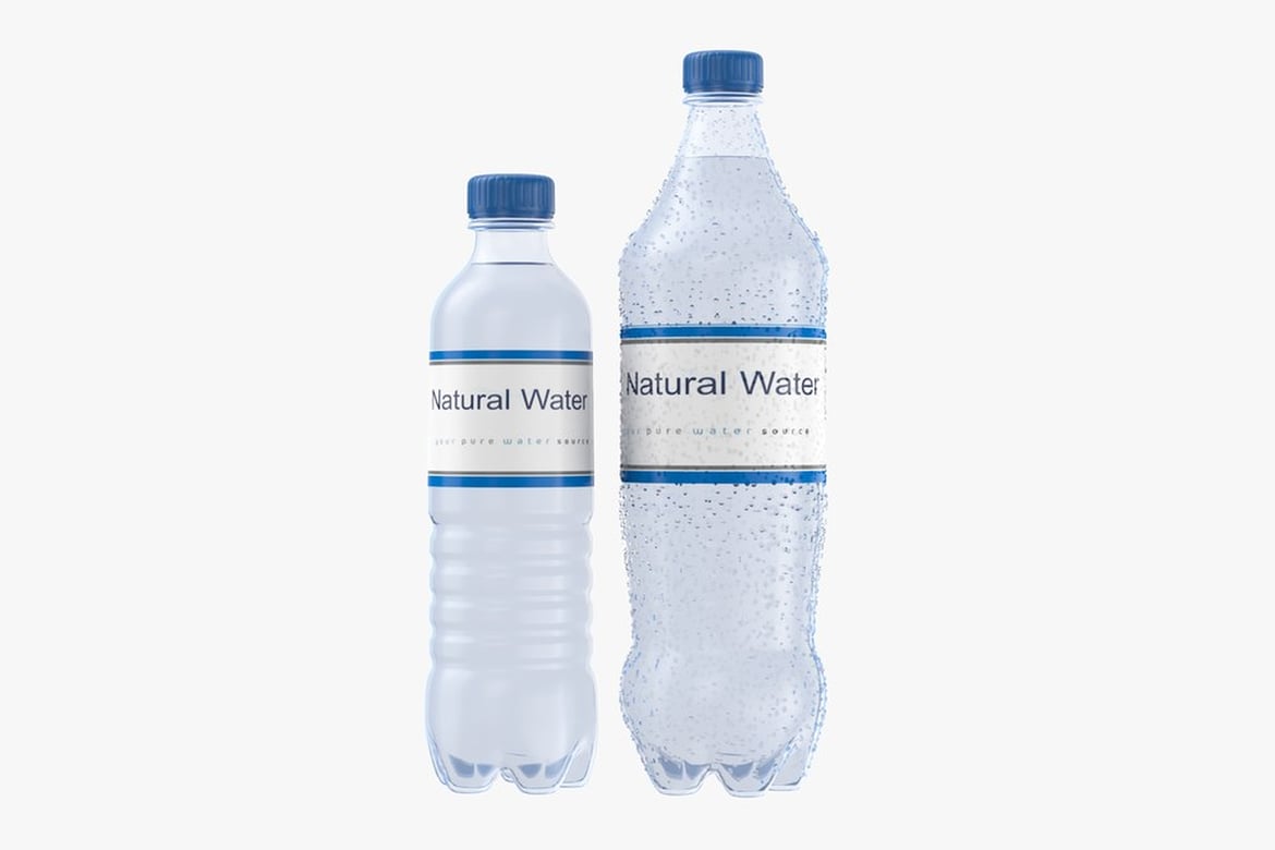 Download Comparison of Two Clear Water Bottles with Labels 3D Model