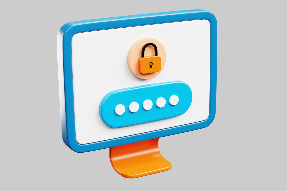 Download Computer monitor with password entry field and padlock 3D Model