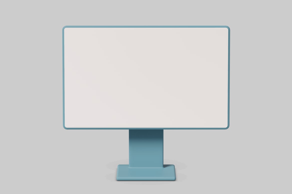 Download Computer monitor with white screen and light blue base and frame 3D Model