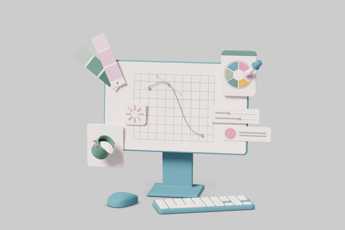 Download Computer Setup with Pastel Colors 3D Model