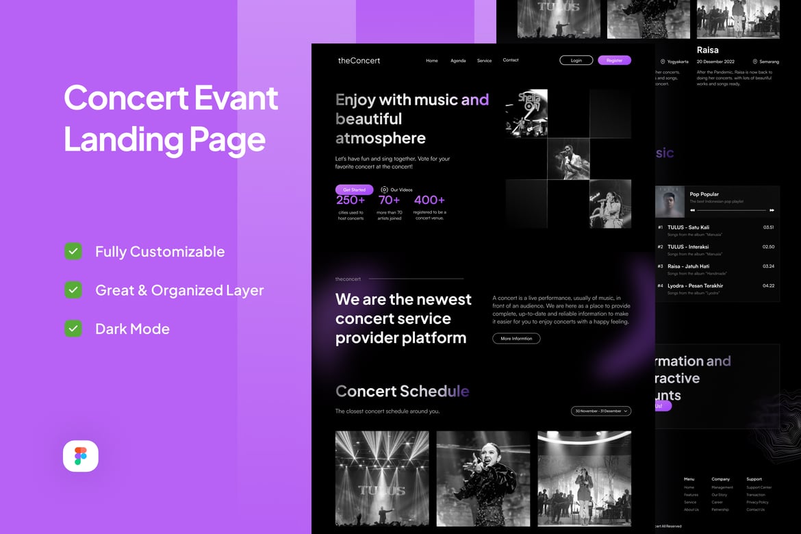 Download Concert Event Landing Page - TheConcert Figma Design