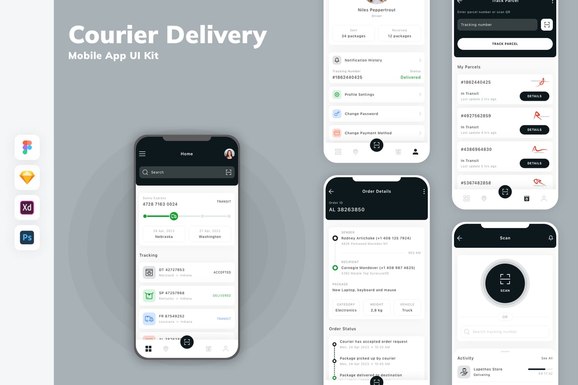 Download Courier Delivery Mobile App UI Kit Figma Design