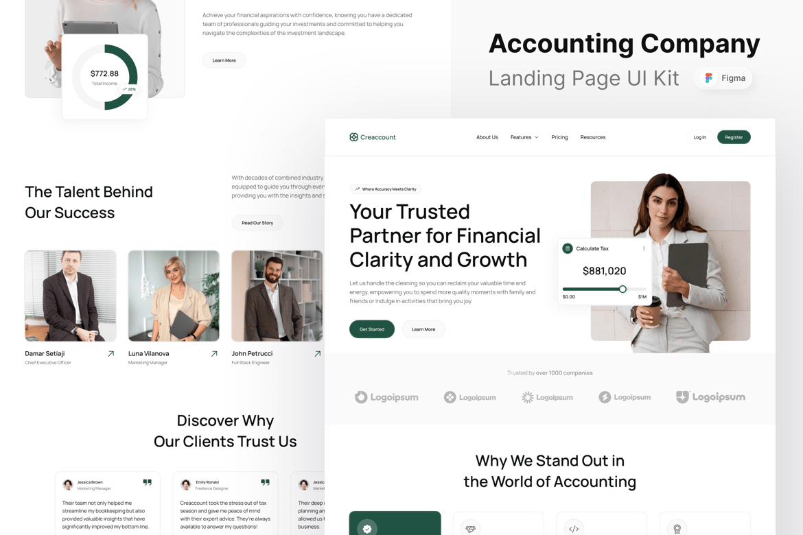 Download Creaccount - Accounting Company Landing Page Figma Design