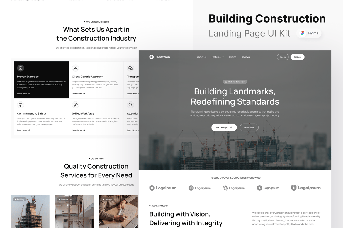 Download Creaction - Building Construction Landing Page Figma Design