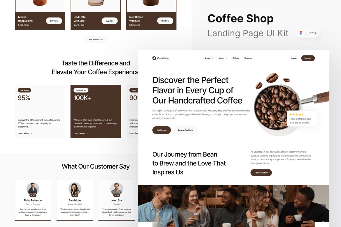 Download Creafeein - Coffee Shop Landing Page Figma Design