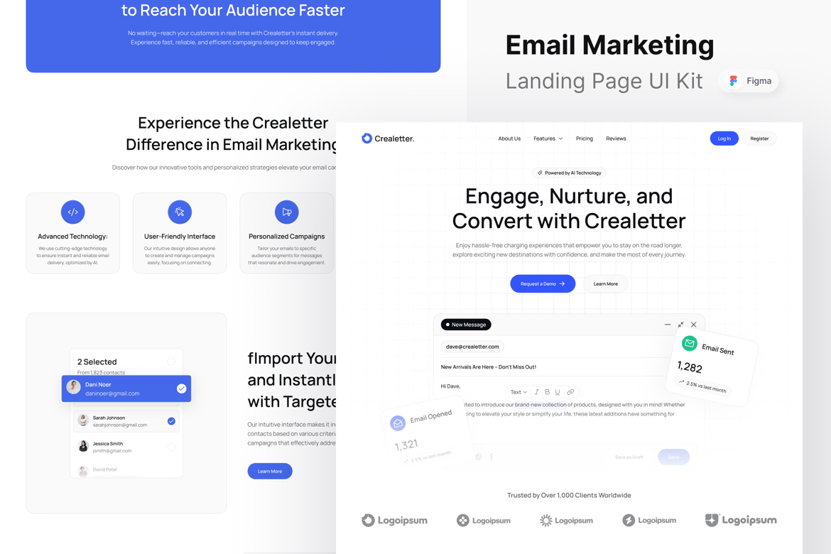 Download Crealetter - Email Marketing Landing Page Figma Design