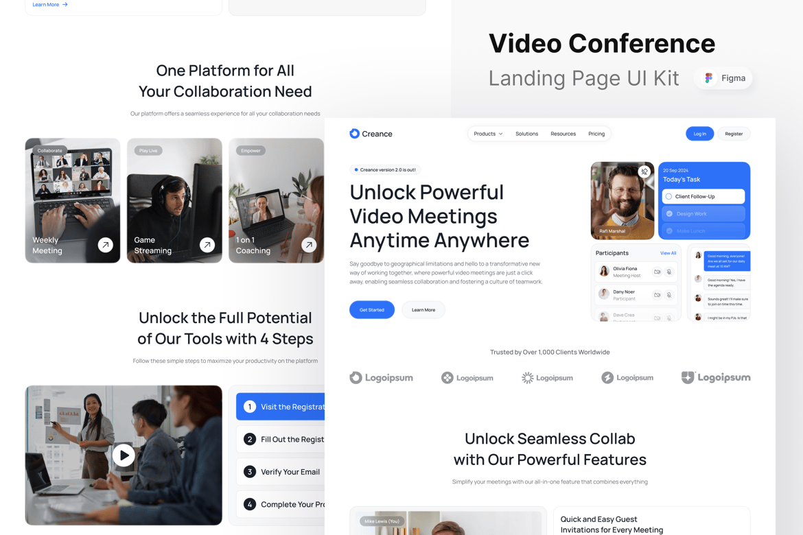 Download Creance - Video Conference Landing Page Figma Design