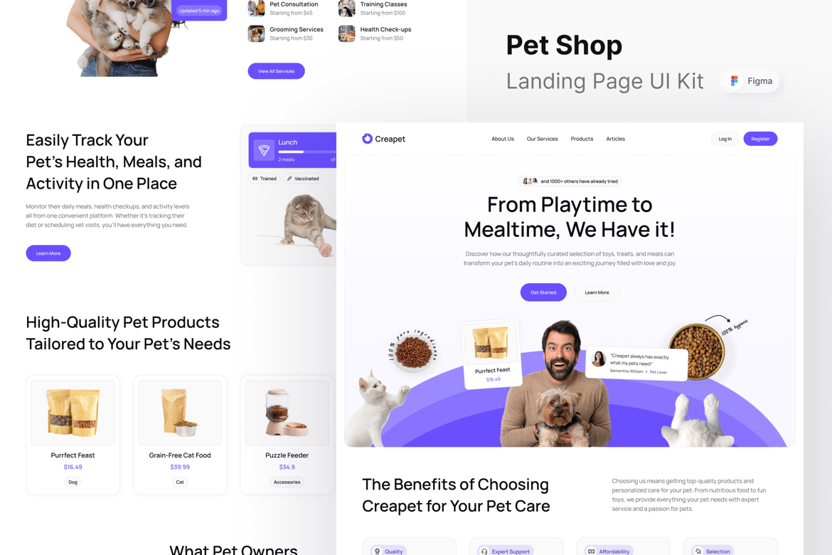 Download Creapet - Pet Shop Landing Page Figma Design