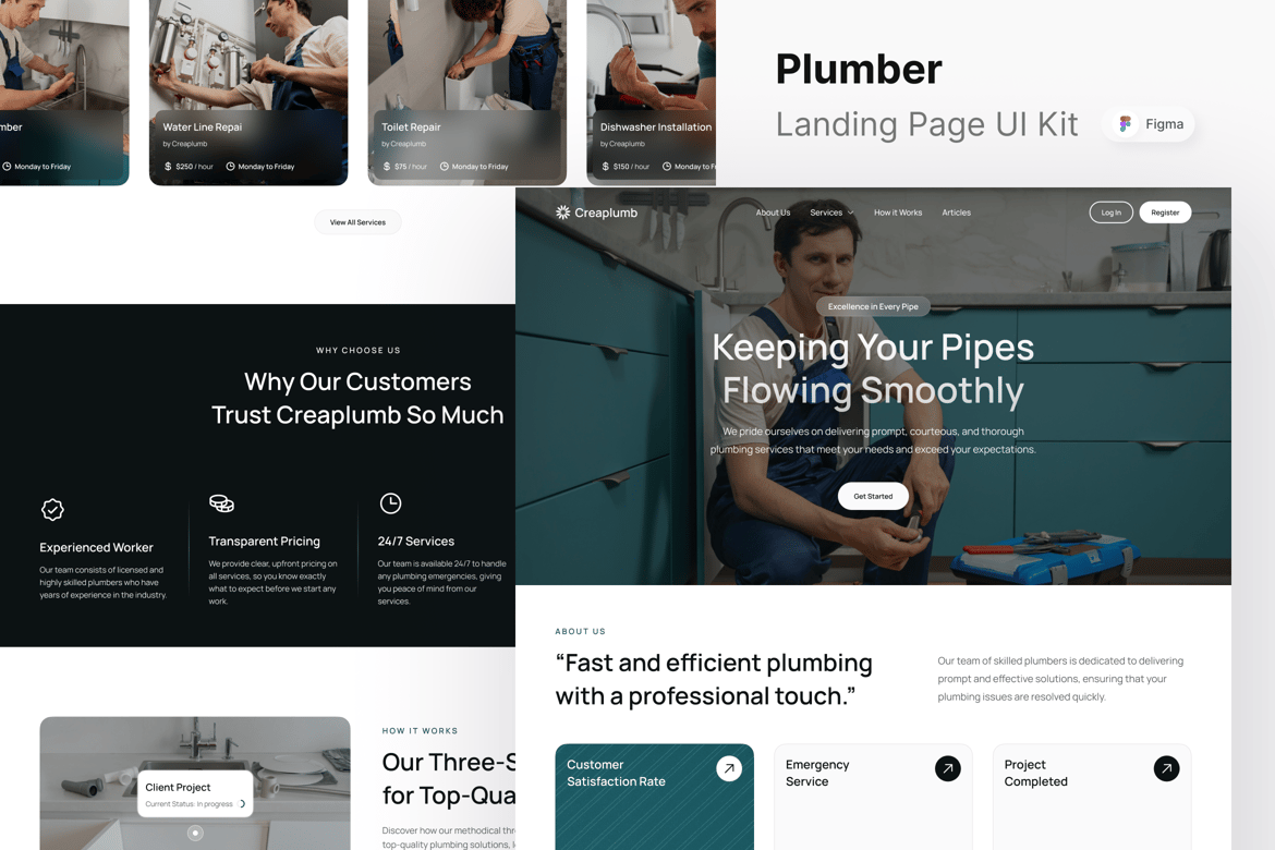 Download Creaplumb - Plumber Landing Page Figma Design