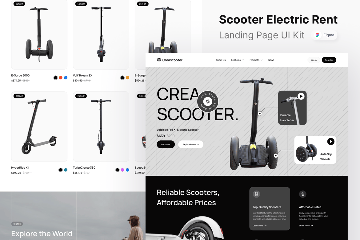 Download Creascooter - Scooter Electric Rent Landing Page Figma Design