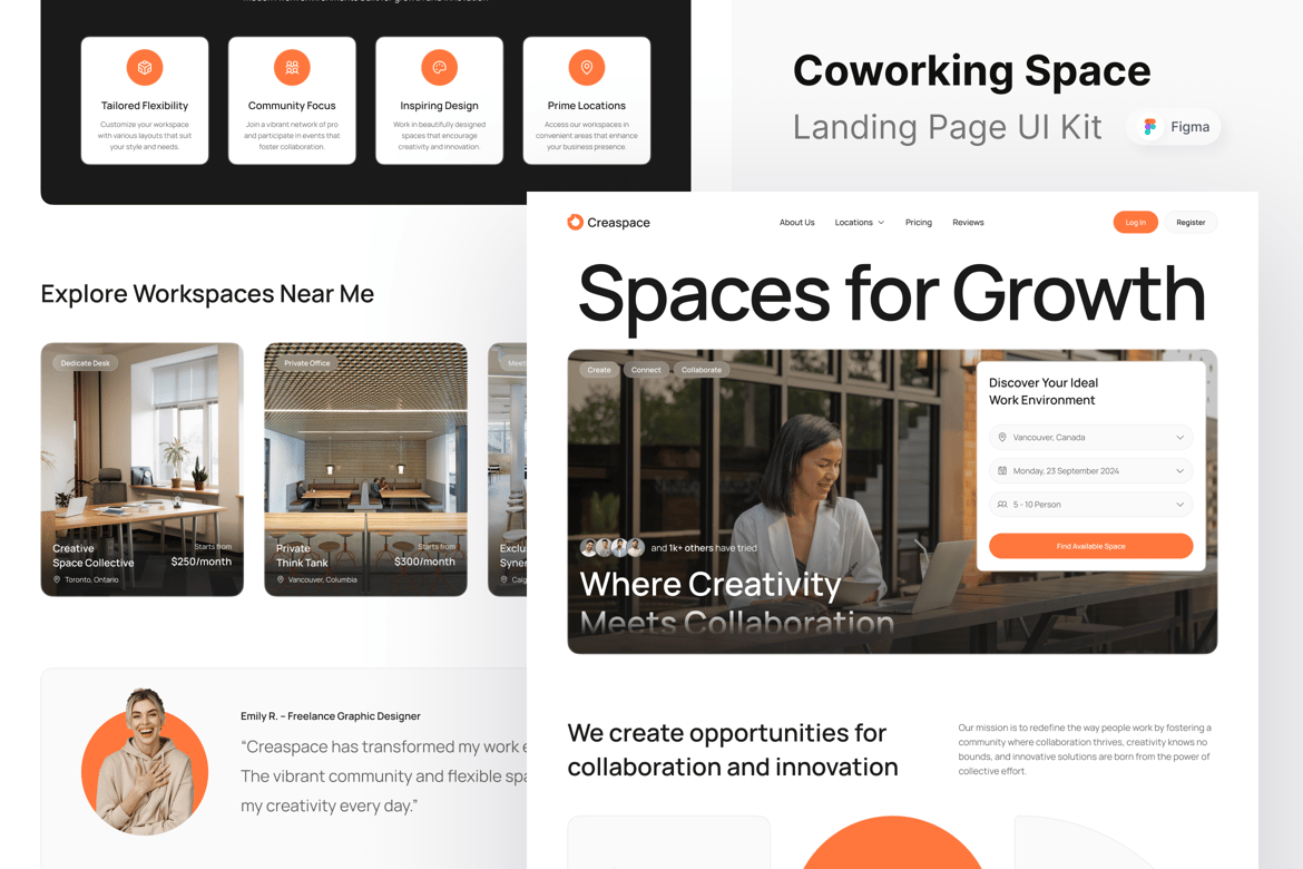 Download Creaspace - Coworking Space Landing Page Figma Design