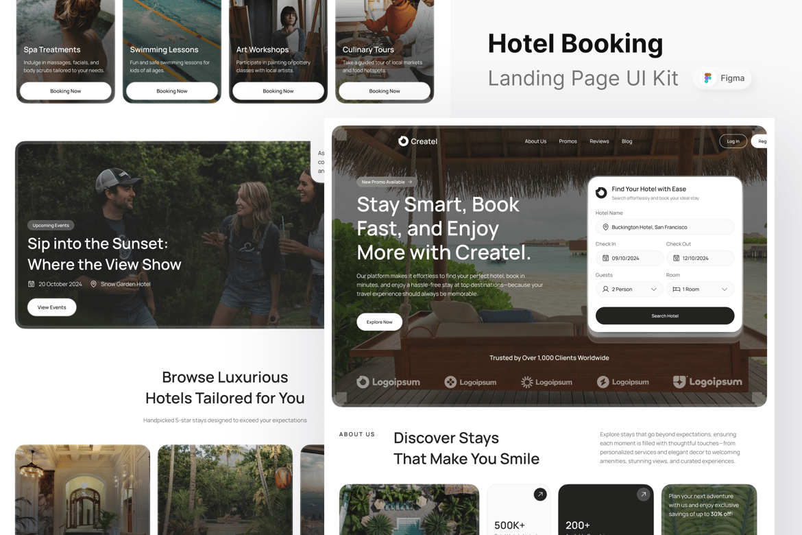 Download Createl - Hotel Booking Landing Page Figma Design