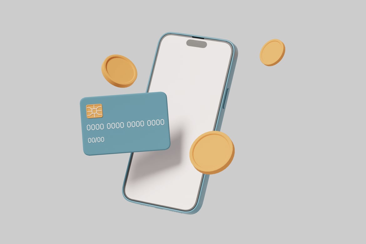 Download Credit card and cell phone with gold coins 3D Model