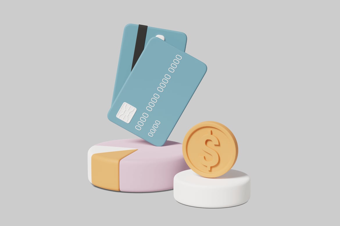 Download Credit cards, coin, and cylindrical object. 3D Model