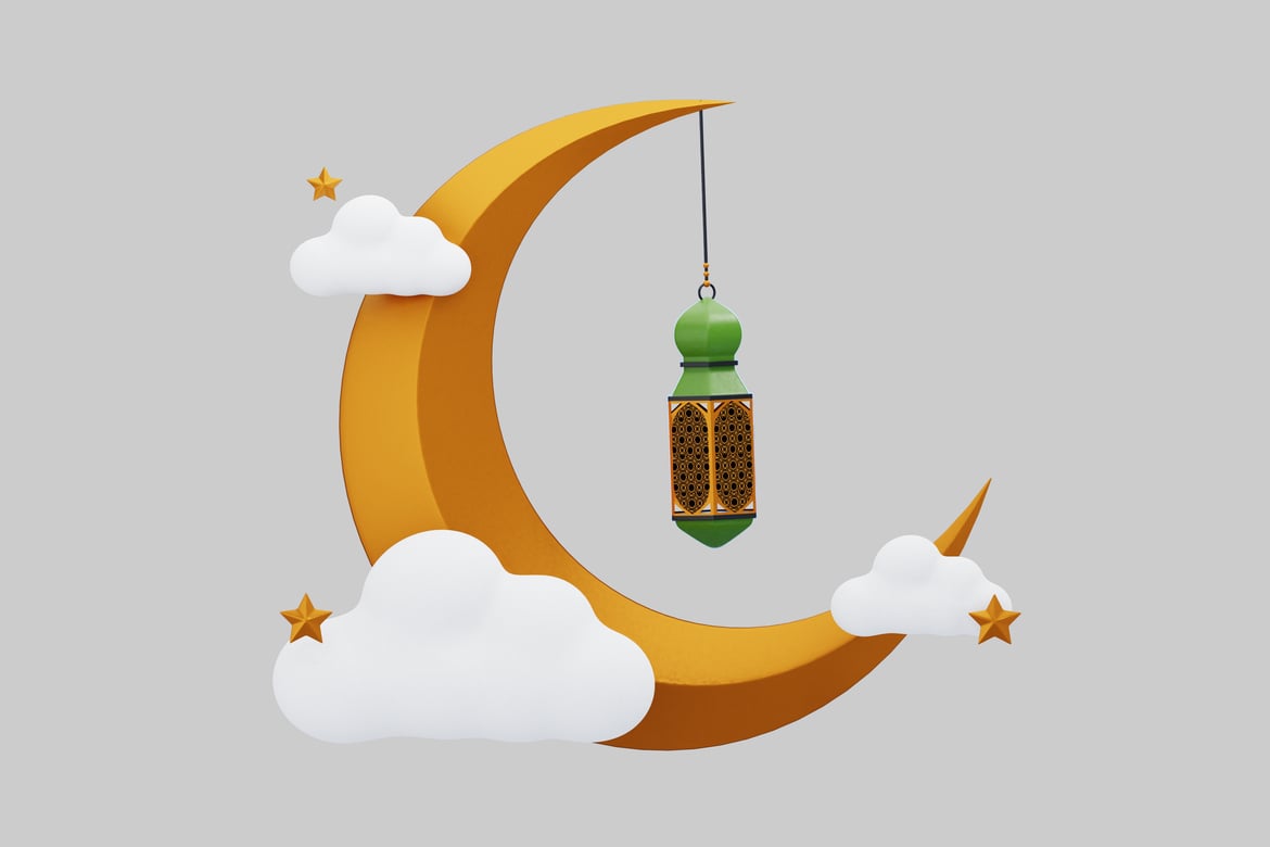 Download Crescent moon with green lantern 3D Model