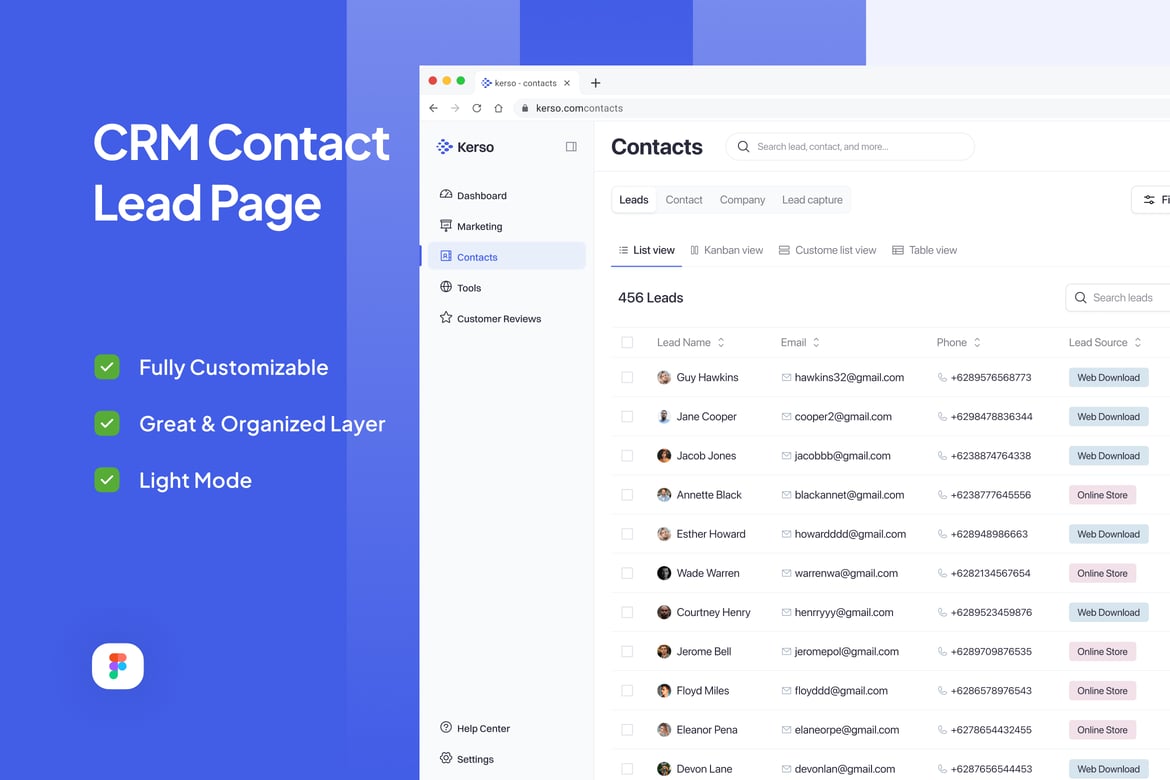 Download CRM Contact Lead Page - Kerso Figma Design