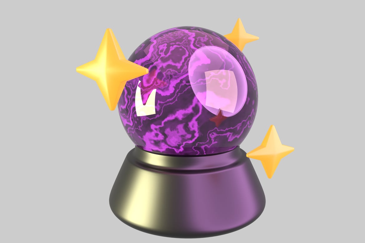 Download Crystal ball with gold base and yellow stars 3D Model