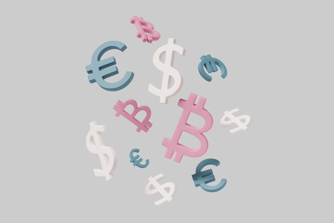 Download Currency symbols in a vibrant and dynamic arrangement 3D Model