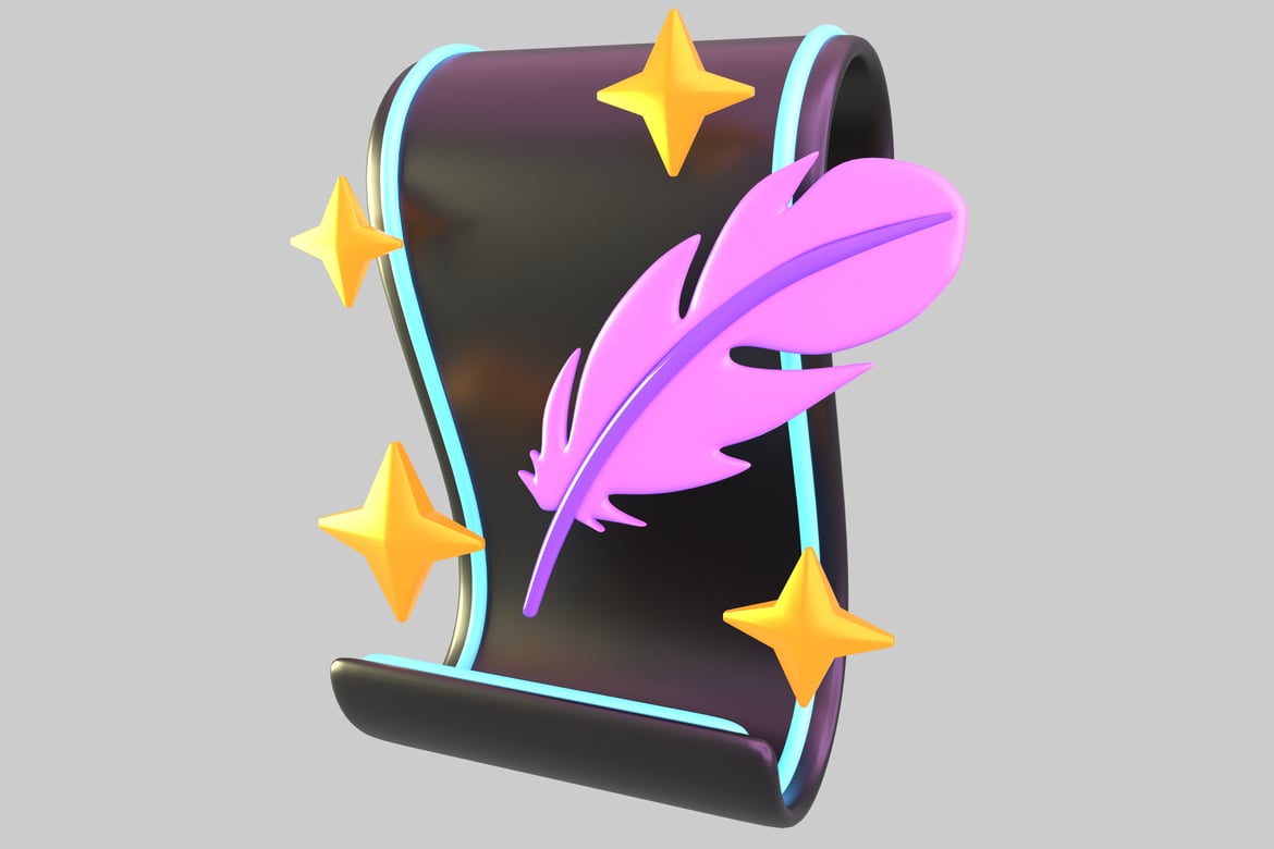 Download Curved black object with pink feather and yellow stars 3D Model