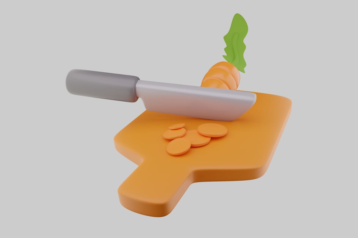 Download Cutting board with knife and carrot 3D Model