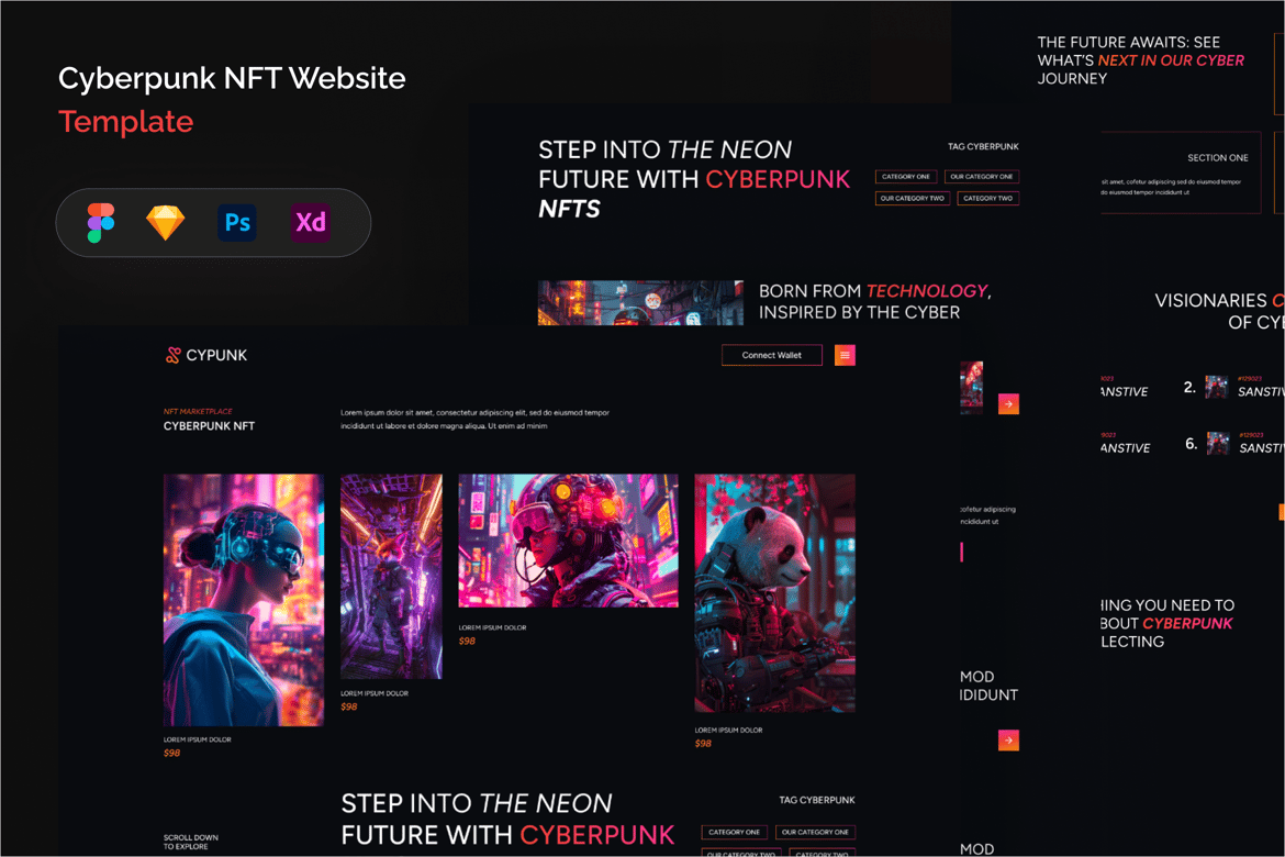 Download Cyberpunk NFT Website Template Figma Design