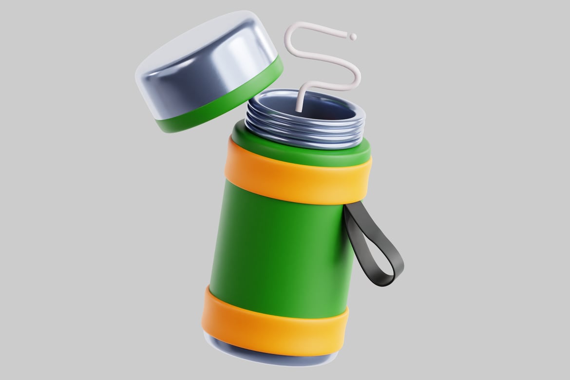 Download Cylindrical object with green body, yellow accents, and silver lid 3D Model