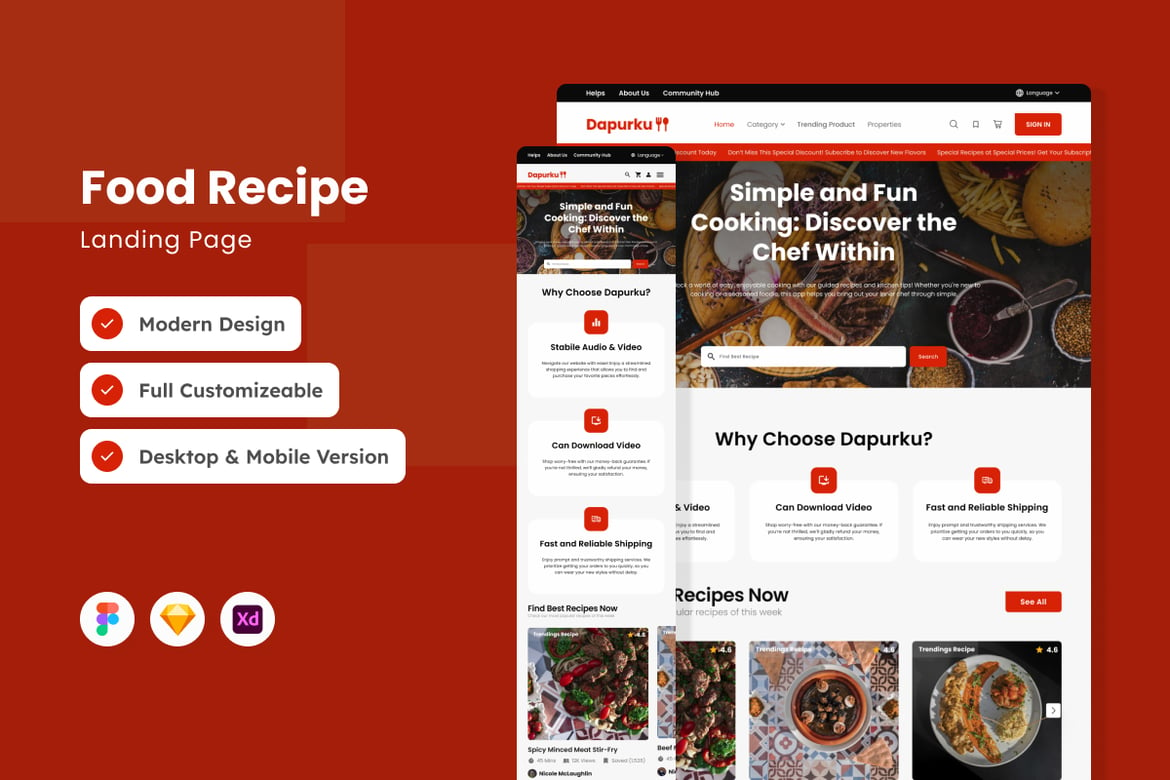 Download Dapurku - Foods Recipe Landing Page Figma Design