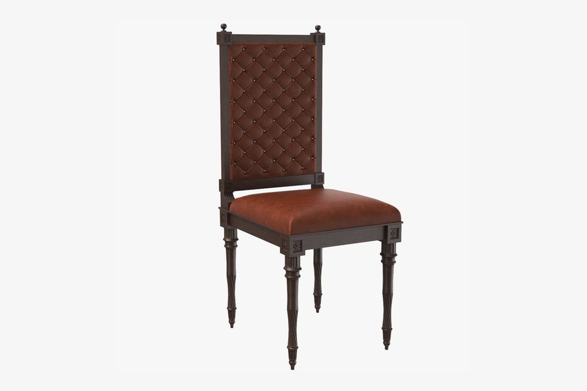 Download Dark Brown Carved Chair with Reddish-Brown Upholstered Seat 3D Model