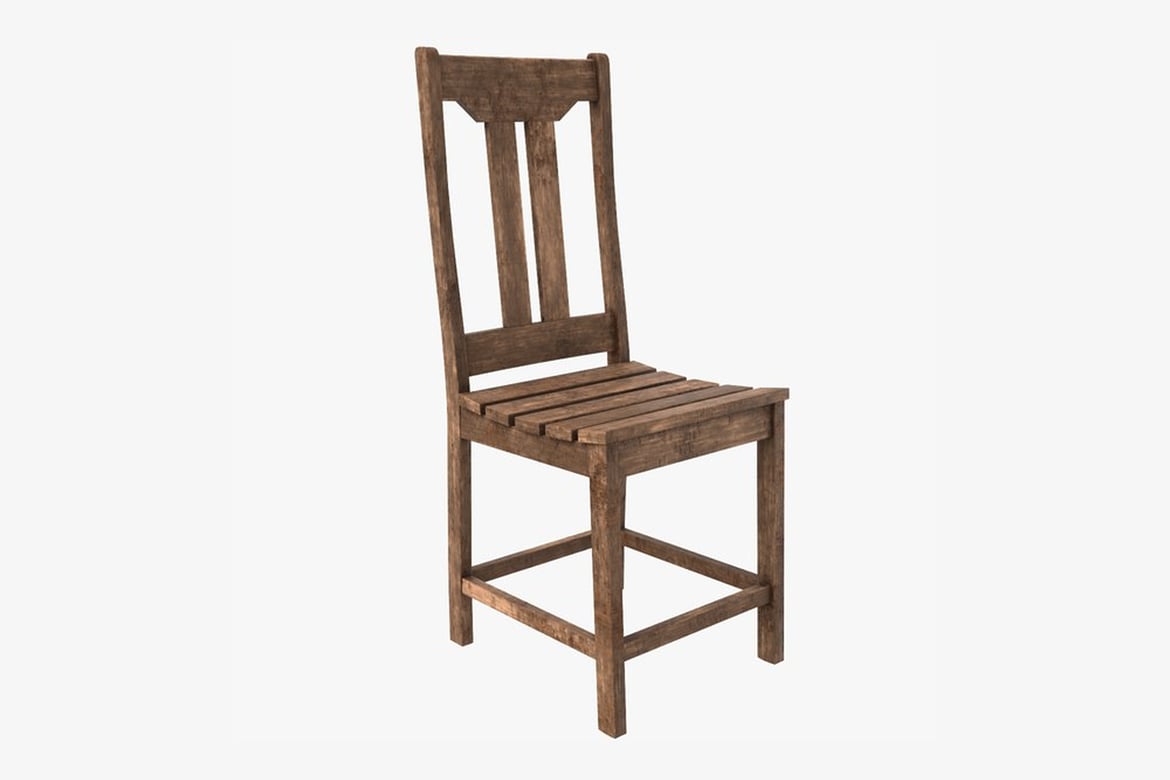 Download Dark Brown Slatted Wooden Chair 3D Model