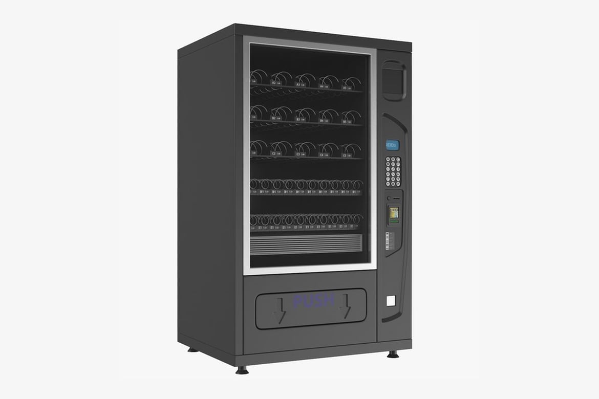 Download Dark Gray Vending Machine with Product Display and User Interface 3D Model