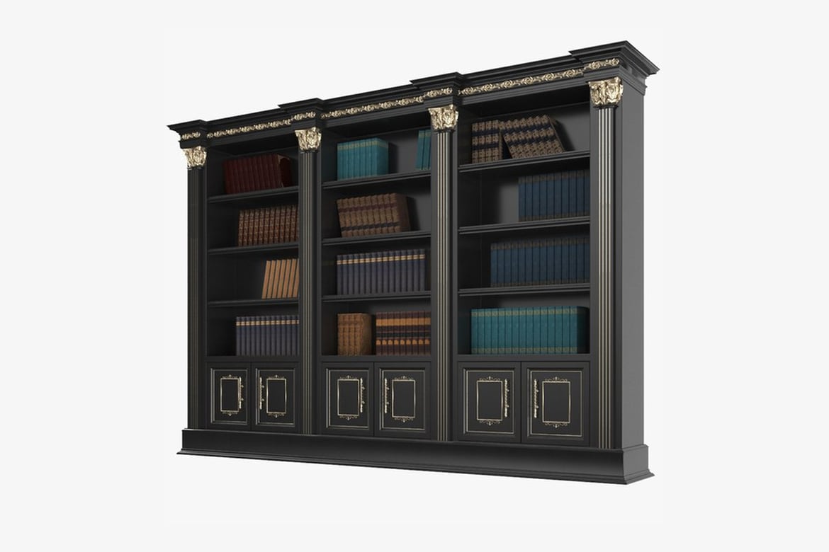 Download Dark Wood Bookcase with Gold Accents 3D Model