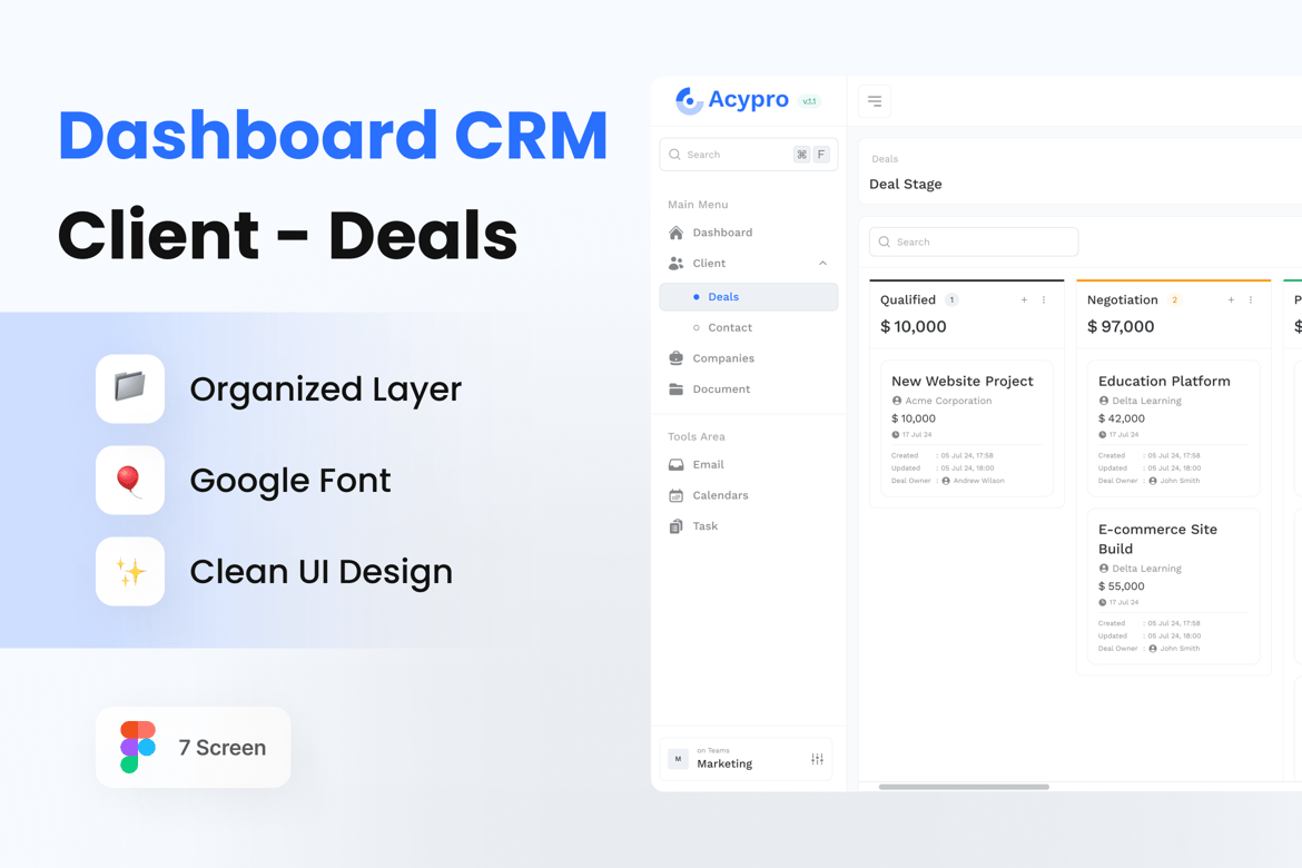 Download Dashboard CRM Client - Deals Figma Design