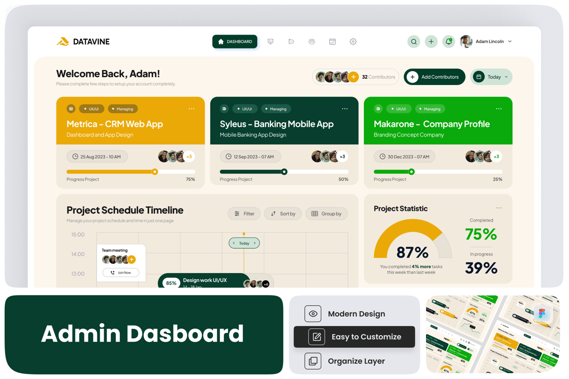 Download DataVine - Task Management Admin Dashboard Figma Design