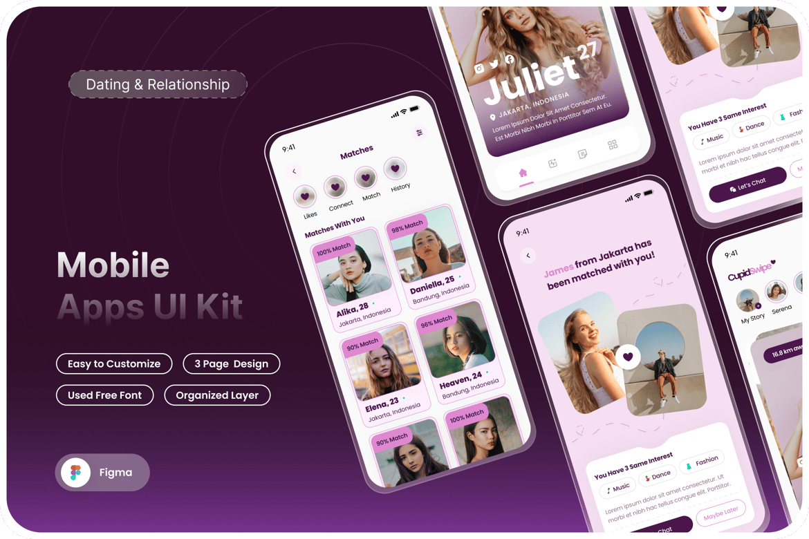 Download Dating & Relationship Mobile App UI Kit Figma Design