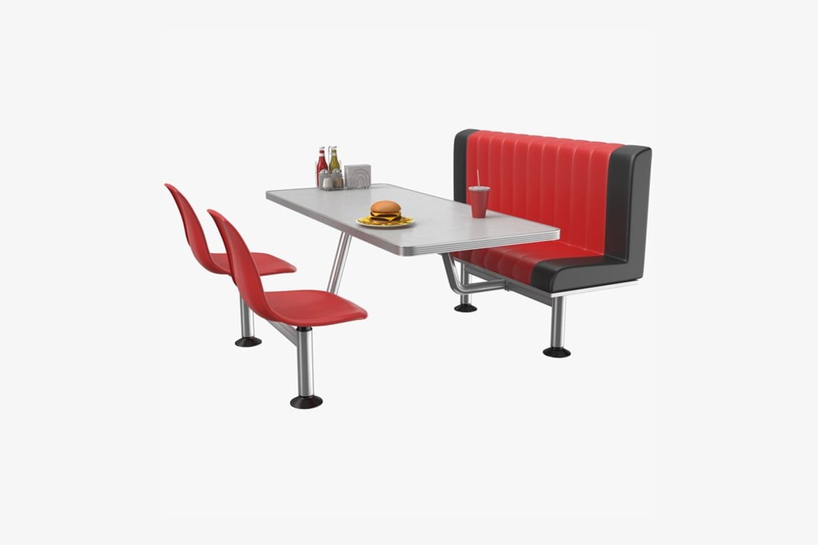 Download Diner Booth, Table, and Food Arrangement 3D Model