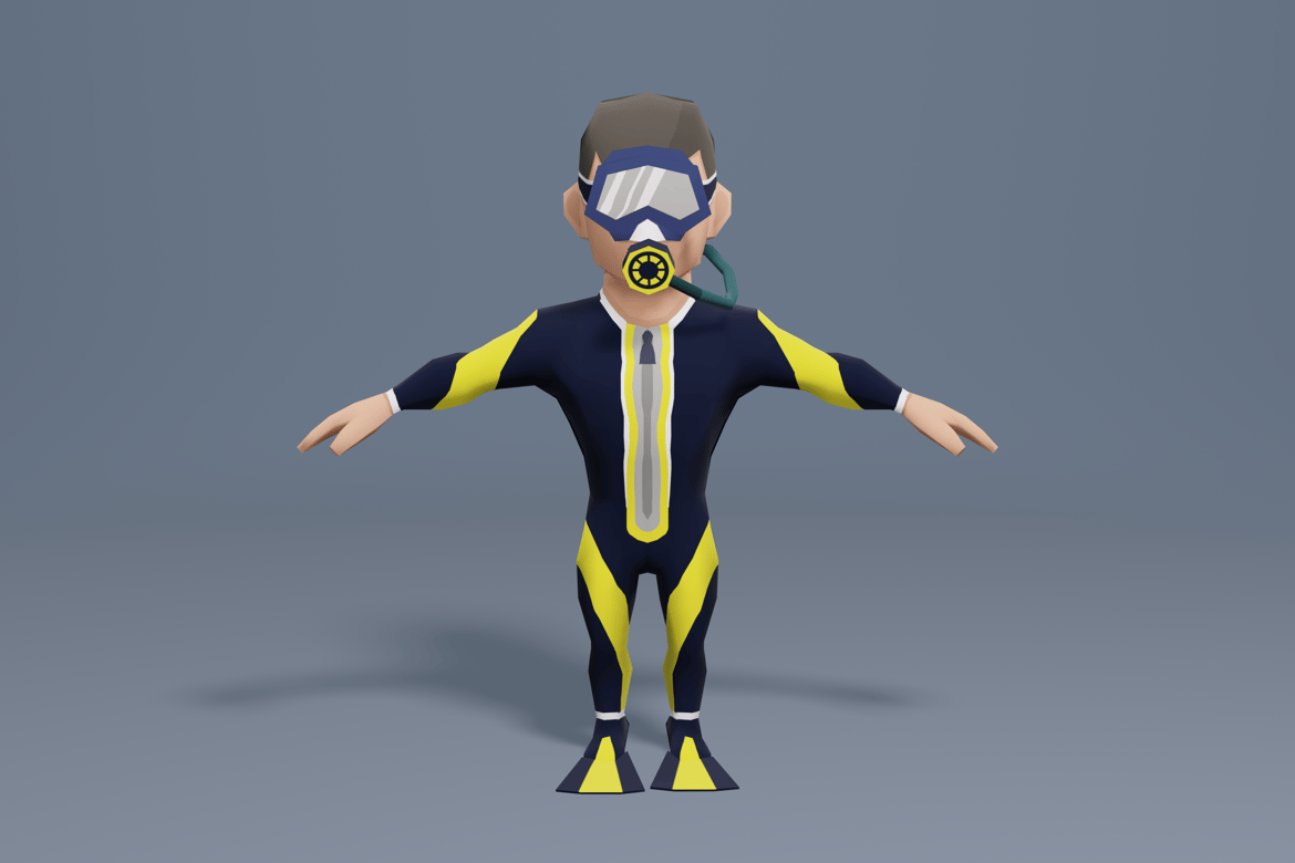 Download Diver scuba wearing mask and goggles 3D Model