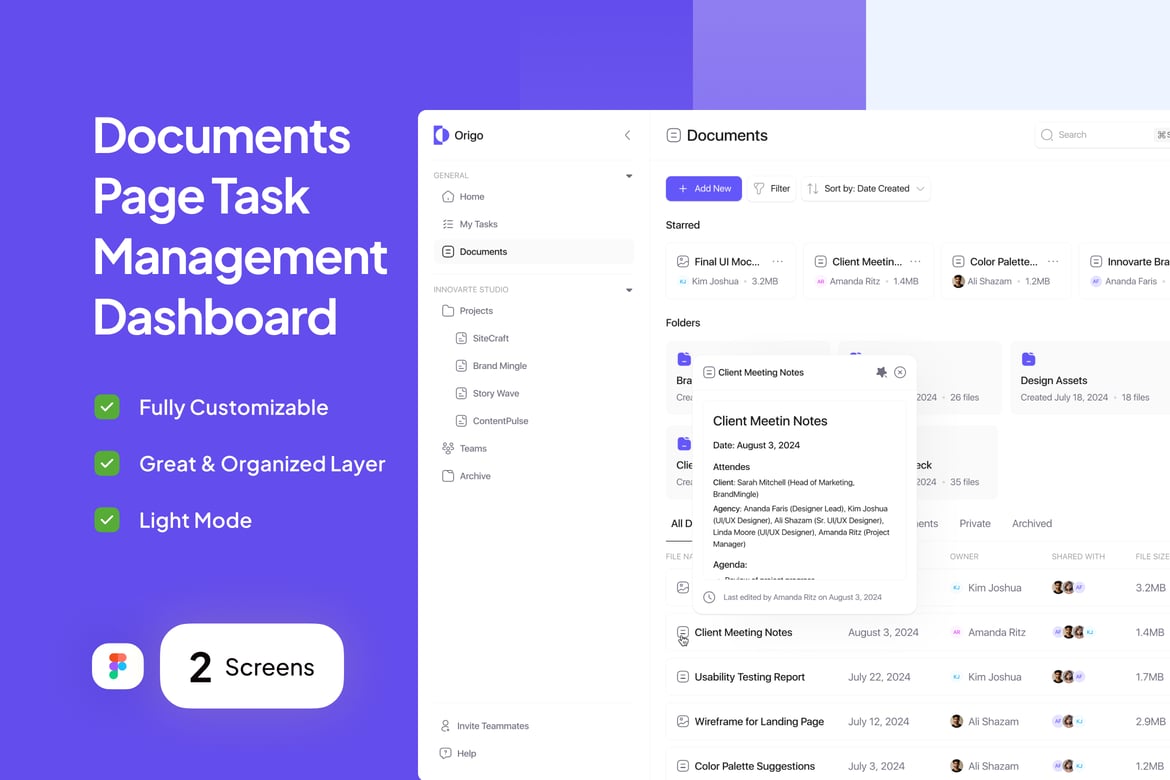 Download Document Page Dashboard - Origo Figma Design