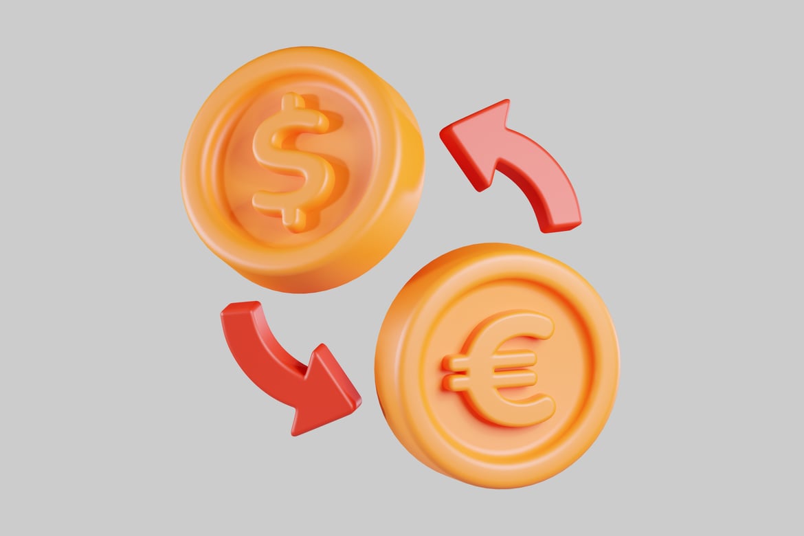 Download Dollar and Euro Coins with Arrows 3D Model